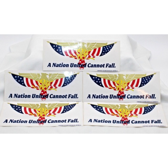 Other - 5 Vintage Patriotic Bumper Stickers A NATION UNITED CANNOT FALL Eagle USA 1991